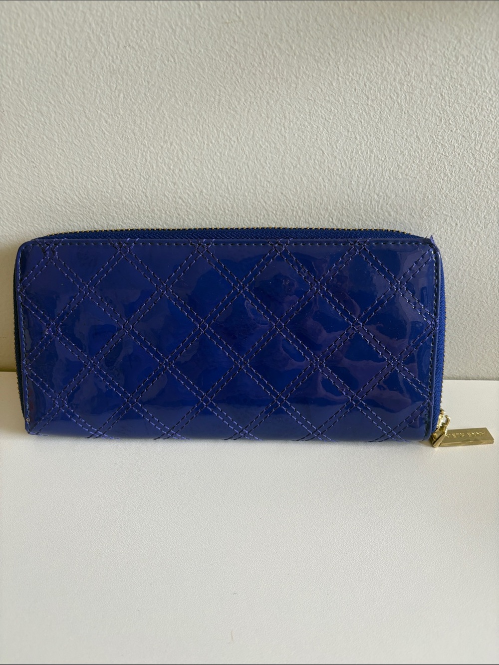 Anne Klein Purple Patent Quilted Zip Around Wallet